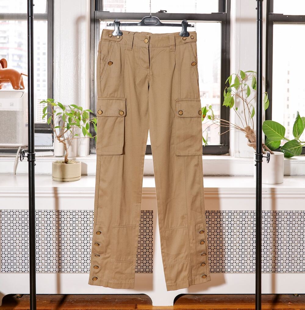 Dolce & Gabbana Vintage Brown Runway Gold Button Embellished Pants (Size IT40)
